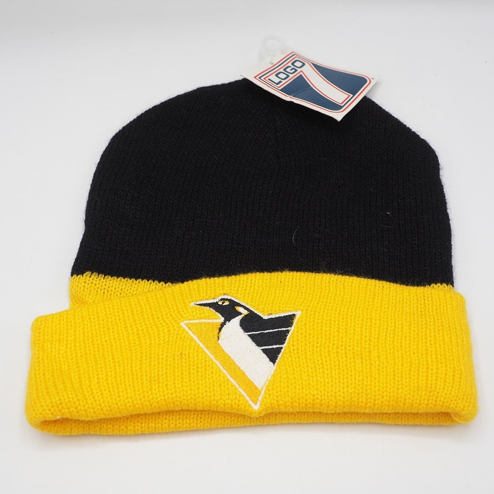 Pittsburgh Penguins NHL Logo 7 Beanie Knit Hat Black Yellow One Size NWT